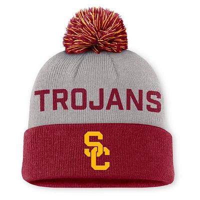 Men's Nike Gray/Cardinal USC Trojans Primetime Peak Cuffed Knit Hat with Pom