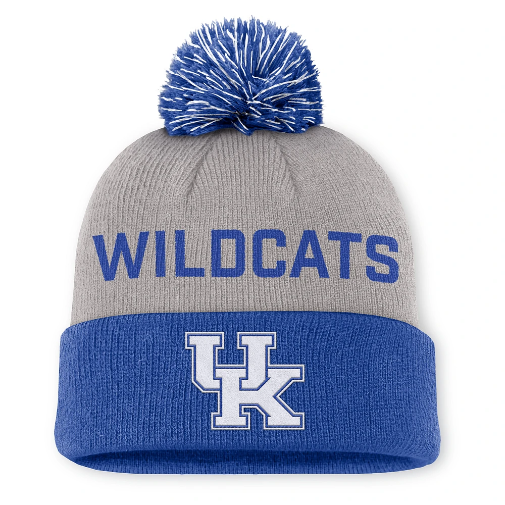 Men's Nike Gray/Royal Kentucky Wildcats Primetime Peak Cuffed Knit Hat with Pom