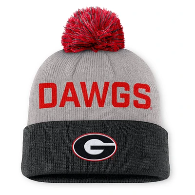 Men's Nike Gray/Black Georgia Bulldogs Primetime Peak Cuffed Knit Hat with Pom