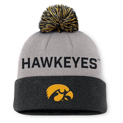 Men's Nike Gray/Black Iowa Hawkeyes Primetime Peak Cuffed Knit Hat with Pom
