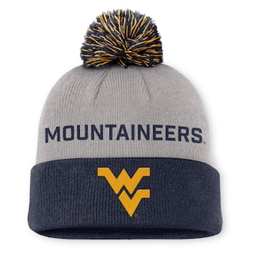 Men's Nike Gray/Navy West Virginia Mountaineers Primetime Peak Cuffed Knit Hat with Pom
