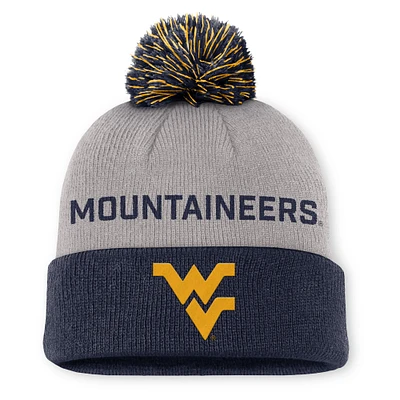 Men's Nike Gray/Navy West Virginia Mountaineers Primetime Peak Cuffed Knit Hat with Pom