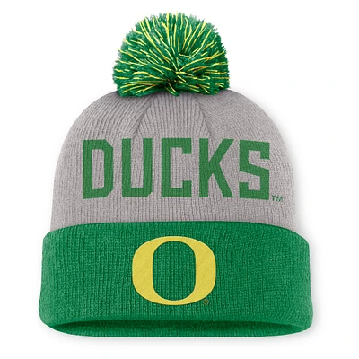 Men's Nike Gray/Green Oregon Ducks Primetime Peak Cuffed Knit Hat with Pom