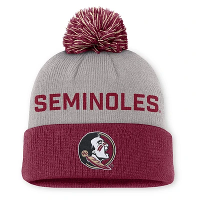Men's Nike Gray/Garnet Florida State Seminoles Primetime Peak Cuffed Knit Hat with Pom