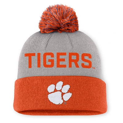 Men's Nike Gray/Orange Clemson Tigers Primetime Peak Cuffed Knit Hat with Pom