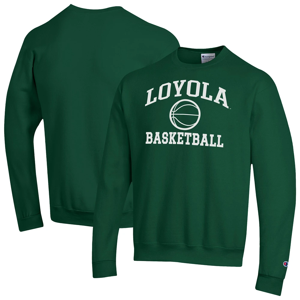 Men's Champion Green Loyola Greyhounds Basketball Icon Crewneck Sweatshirt