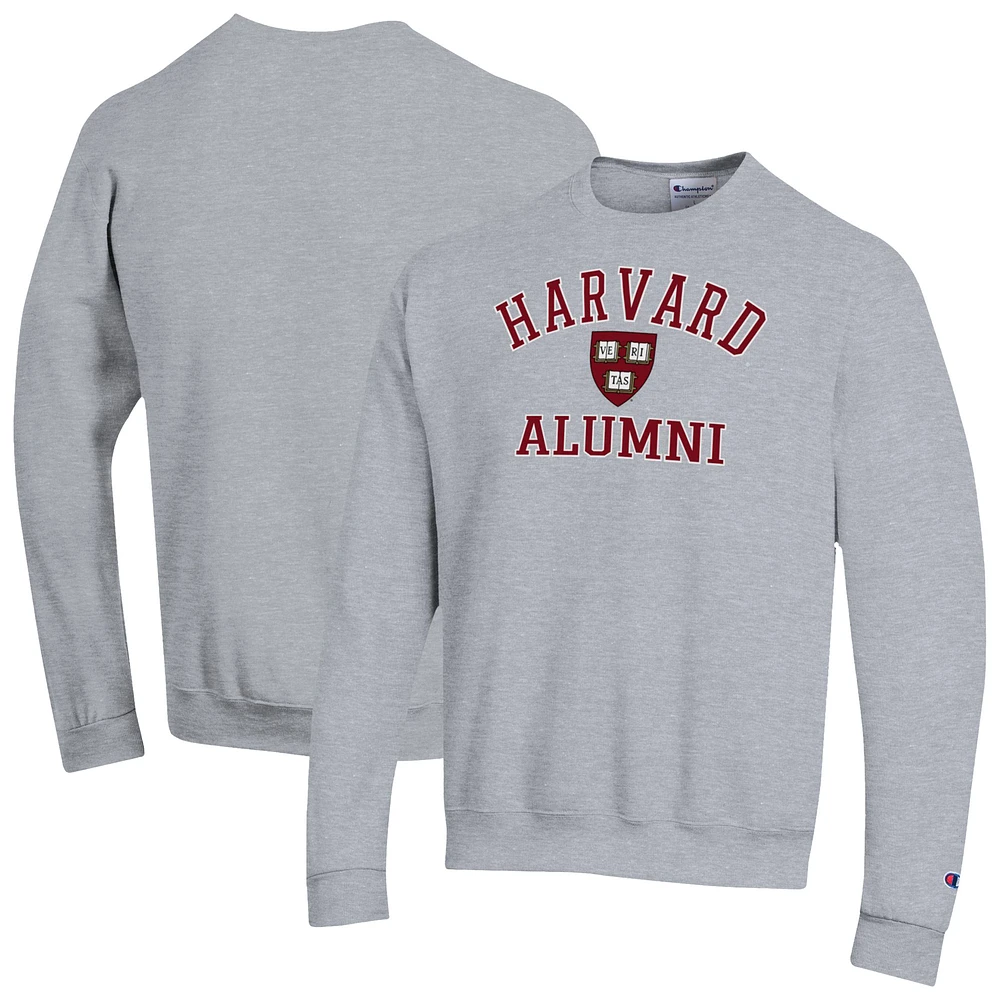 Men's Champion Gray Harvard Crimson Alumni Arched Pullover Sweatshirt