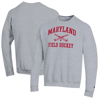 Men's Champion Heather Gray Maryland Terrapins Icon Field Hockey Powerblend Pullover Sweatshirt