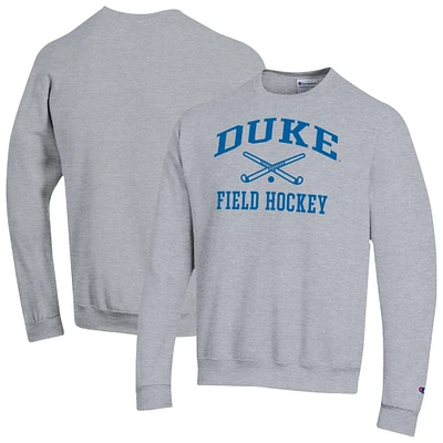 Men's Champion Heather Gray Duke Blue Devils Icon Field Hockey Powerblend Pullover Sweatshirt