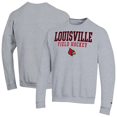 Men's Champion Heather Gray Louisville Cardinals Field Hockey Stack Powerblend Pullover Sweatshirt