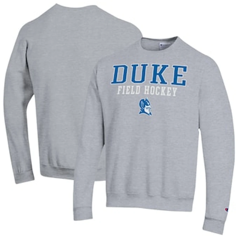 Men's Champion Heather Gray Duke Blue Devils Field Hockey Stack Powerblend Pullover Sweatshirt