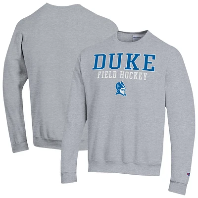 Men's Champion Heather Gray Duke Blue Devils Field Hockey Stack Powerblend Pullover Sweatshirt