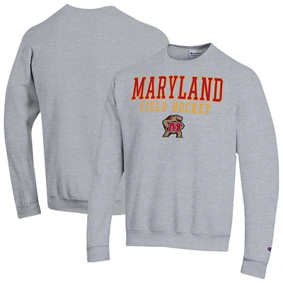 Men's Champion Heather Gray Maryland Terrapins Field Hockey Stack Powerblend Pullover Sweatshirt