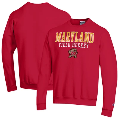Men's Champion Red Maryland Terrapins Field Hockey Stack Powerblend Pullover Sweatshirt