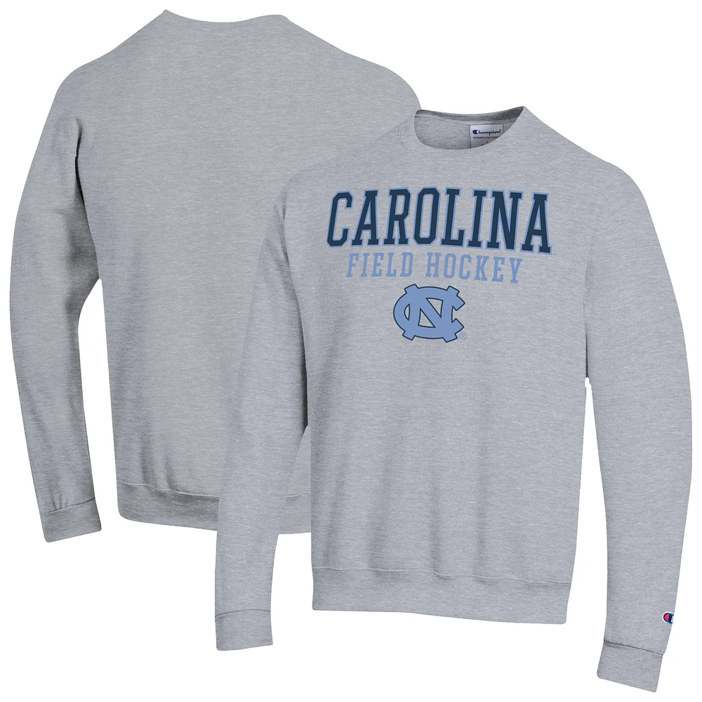 Men's Champion Heather Gray North Carolina Tar Heels Field Hockey Stack Powerblend Pullover Sweatshirt
