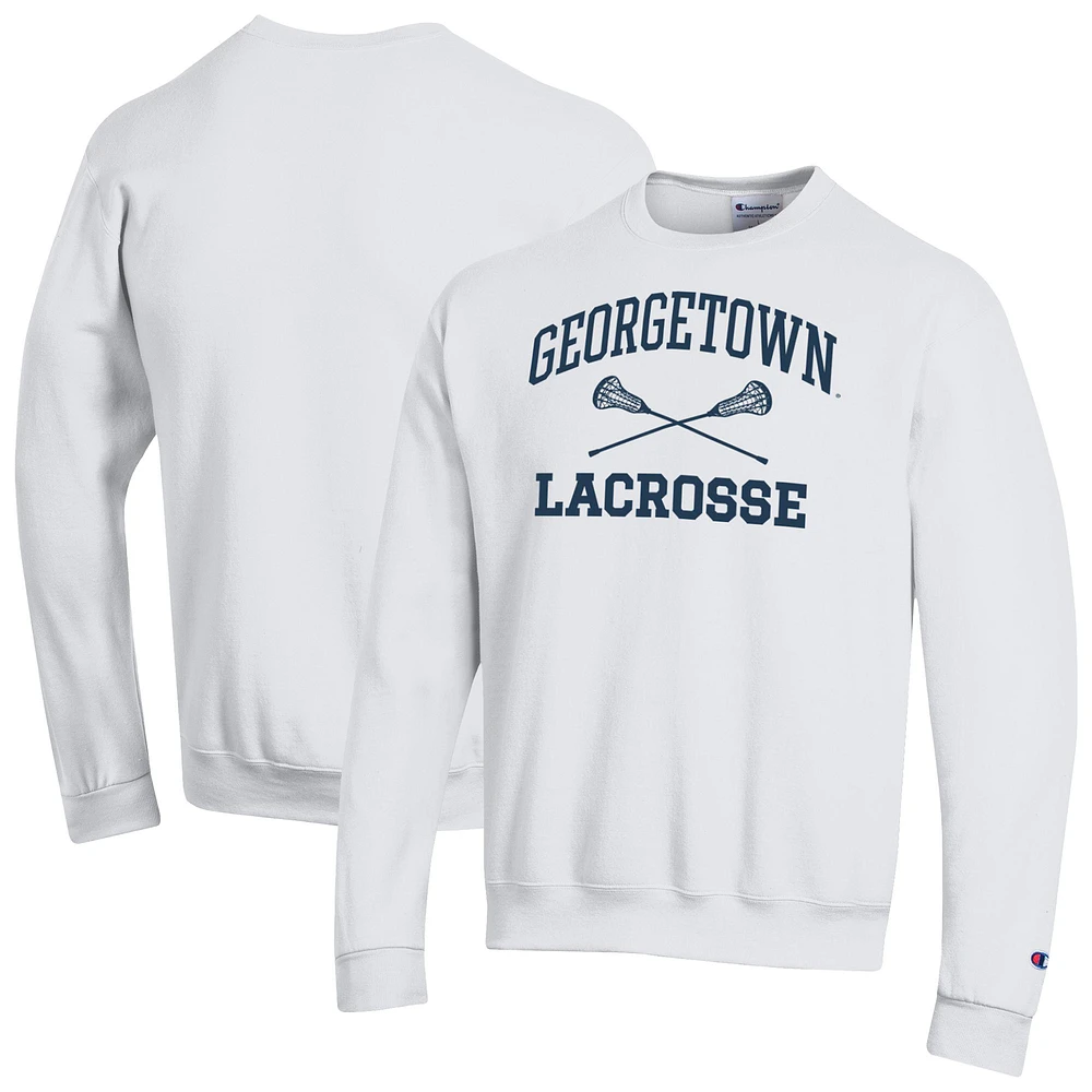 Men's Champion White Georgetown Hoyas Lacrosse Icon Pullover Sweatshirt