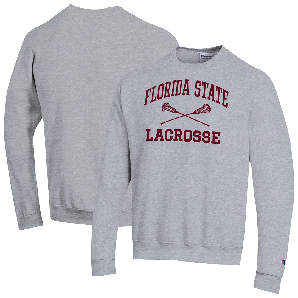 Men's Champion Heather Gray Florida State Seminoles Lacrosse Icon Pullover Sweatshirt