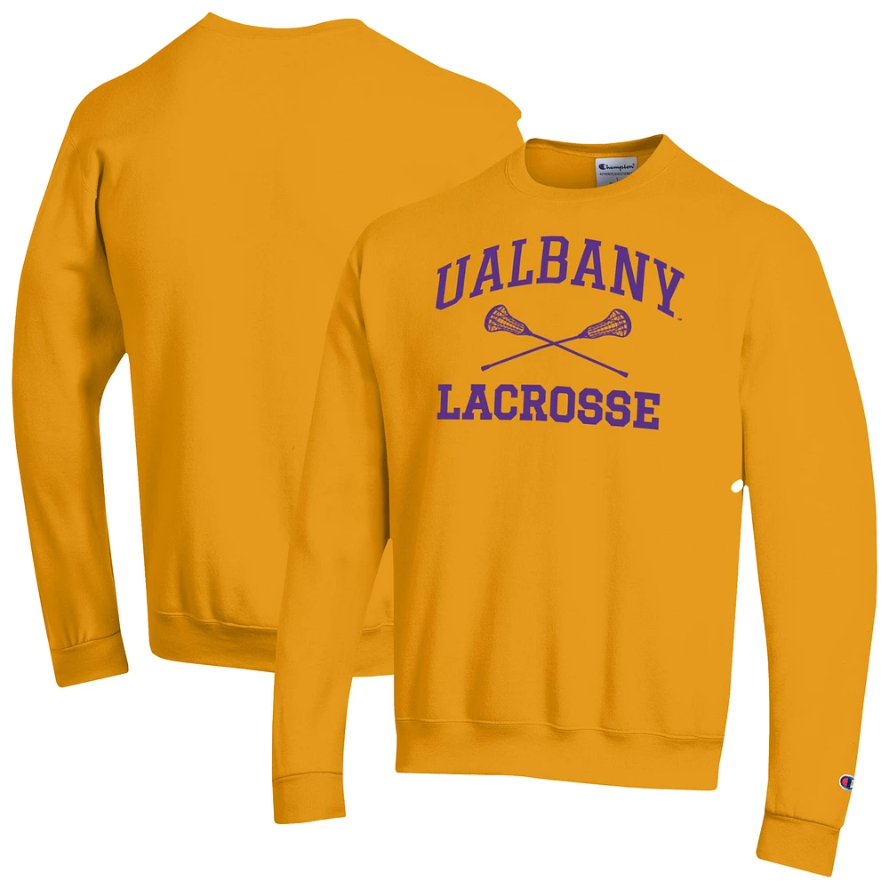 Men's Champion Gold UAlbany Great Danes Lacrosse Icon Pullover Sweatshirt