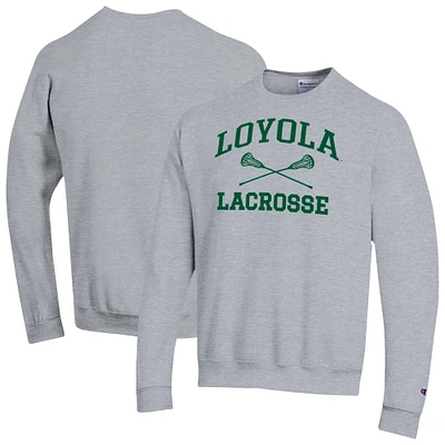 Men's Champion Heather Gray Loyola Greyhounds Lacrosse Icon Pullover Sweatshirt