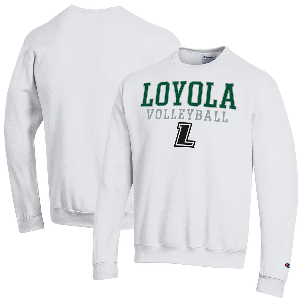 Men's Champion White Loyola Greyhounds Volleyball Stack Powerblend Pullover Sweatshirt