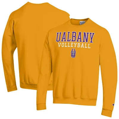 Men's Champion Gold Albany Great Danes Volleyball Stack Powerblend Pullover Sweatshirt