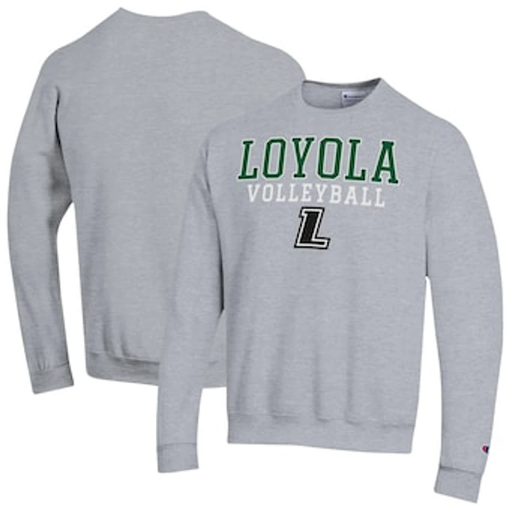 Men's Champion Heather Gray Loyola Greyhounds Volleyball Stack Powerblend Pullover Sweatshirt