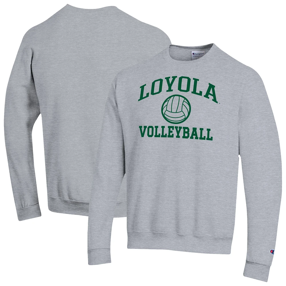 Men's Champion Heather Gray Loyola Greyhounds Icon Volleyball Powerblend Pullover Sweatshirt