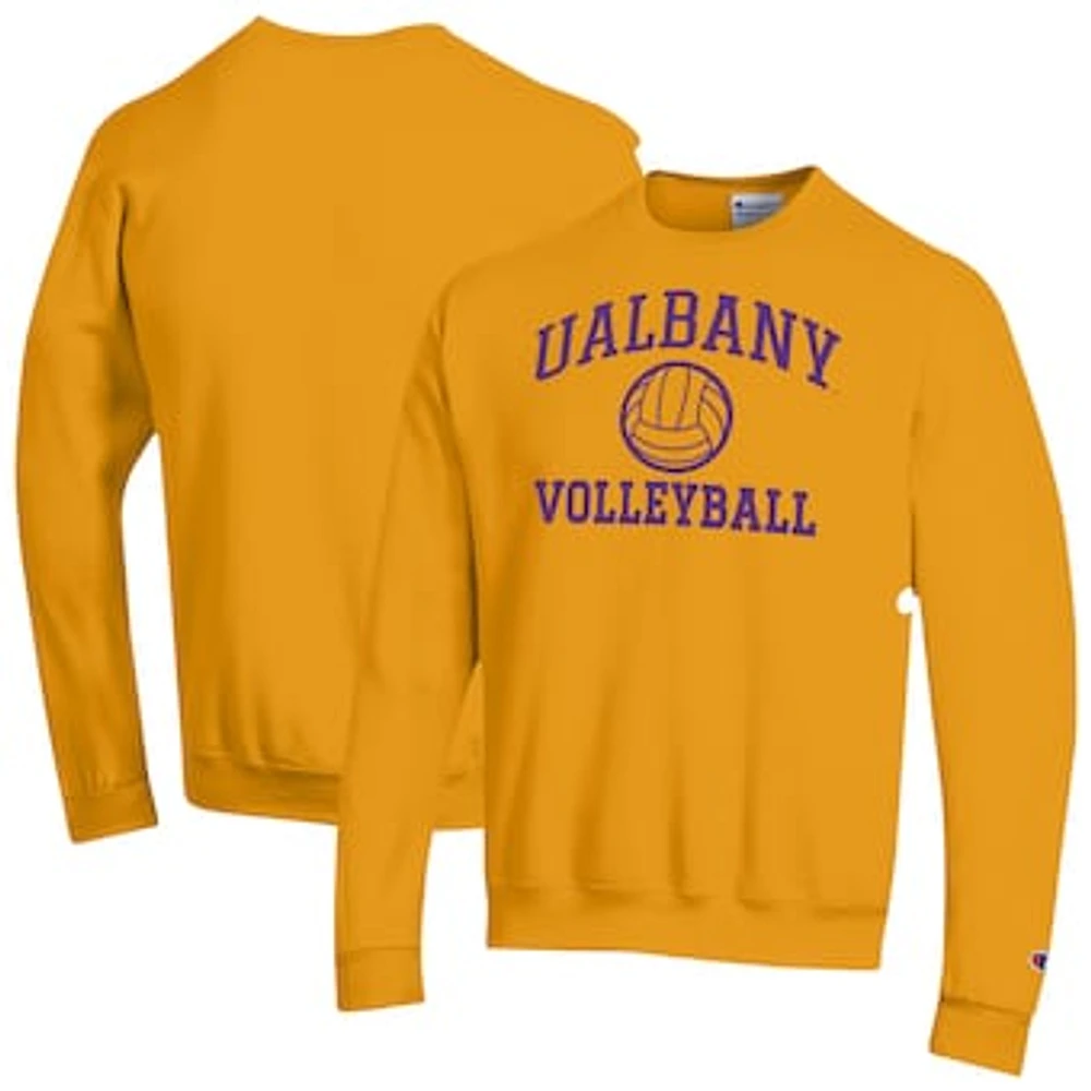Men's Champion Gold Albany Great Danes Icon Volleyball Powerblend Pullover Sweatshirt