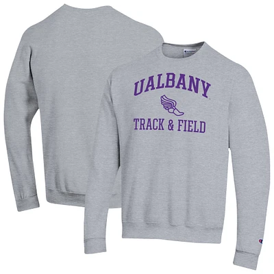 Men's Champion Heather Gray Albany Great Danes Icon Track & Field Powerblend Pullover Sweatshirt