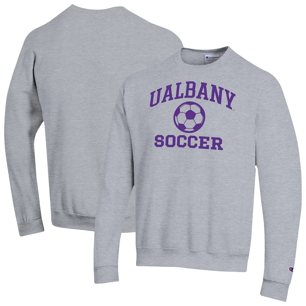 Men's Champion Heather Gray Albany Great Danes Icon Soccer Powerblend Pullover Sweatshirt