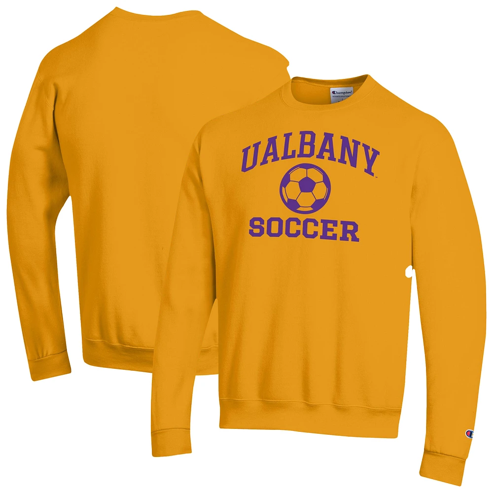 Men's Champion Gold Albany Great Danes Icon Soccer Powerblend Pullover Sweatshirt