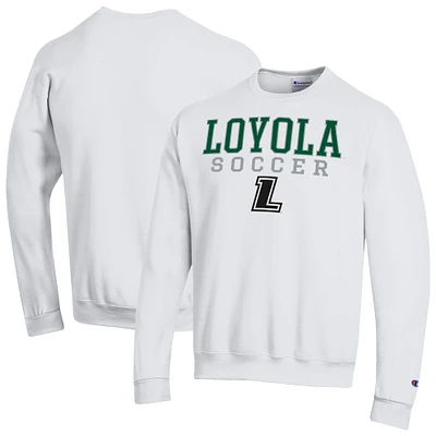 Men's Champion White Loyola Greyhounds Soccer Stack Powerblend Pullover Sweatshirt