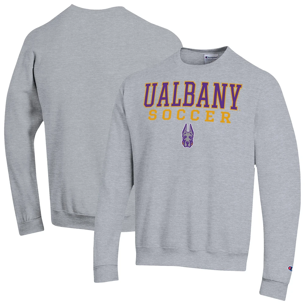 Men's Champion Heather Gray Albany Great Danes Soccer Stack Powerblend Pullover Sweatshirt