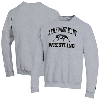 Men's Champion Heather Gray Army Black Knights Icon Wrestling Powerblend Pullover Sweatshirt