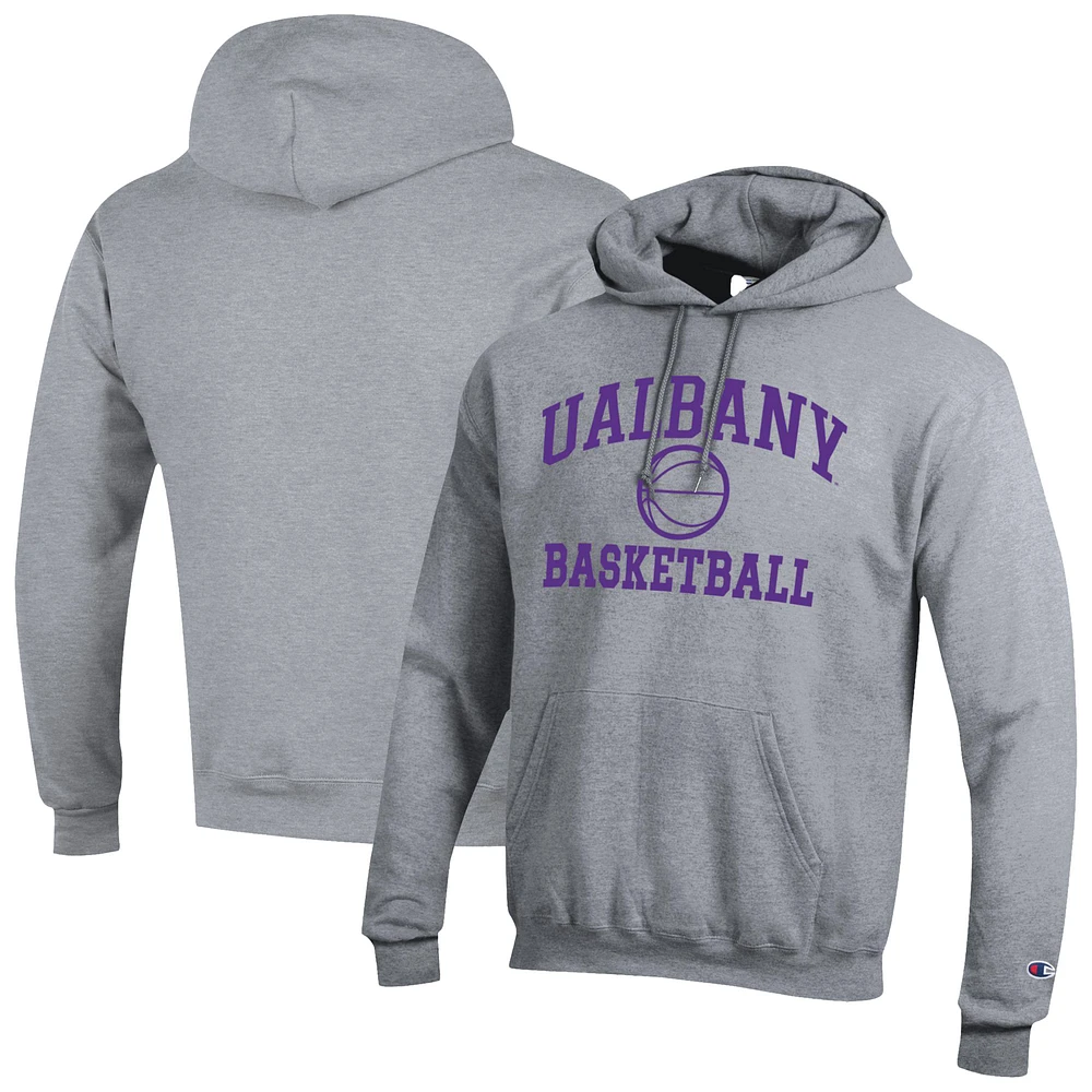 Men's Champion Gray UAlbany Great Danes Basketball Icon Pullover Hoodie