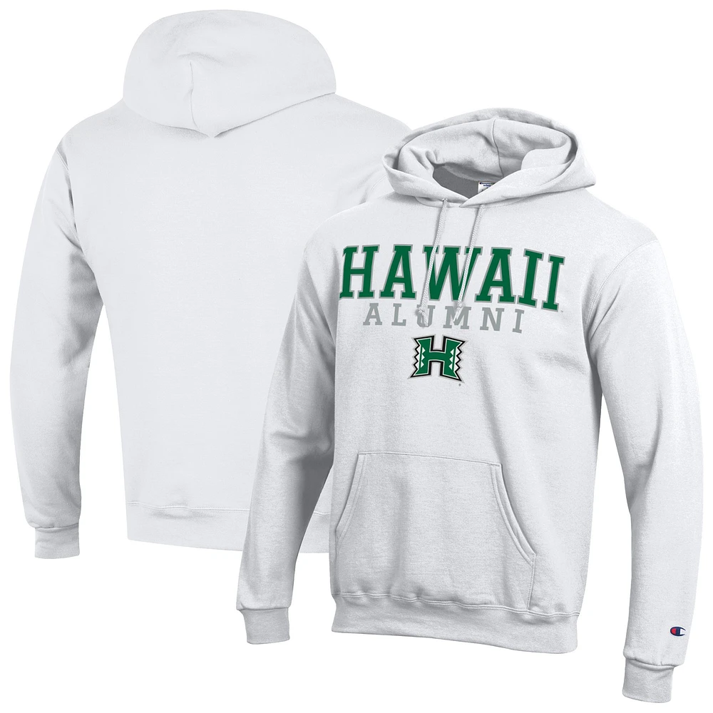 Men's Champion White Hawaii Rainbow Warriors Alumni Stacked Pullover Hoodie