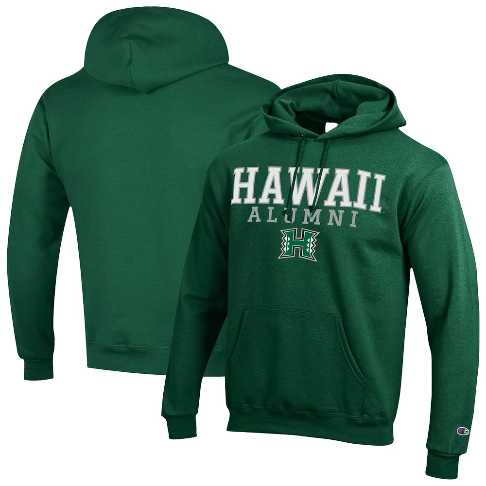 Men's Champion Green Hawaii Rainbow Warriors Alumni Stacked Pullover Hoodie