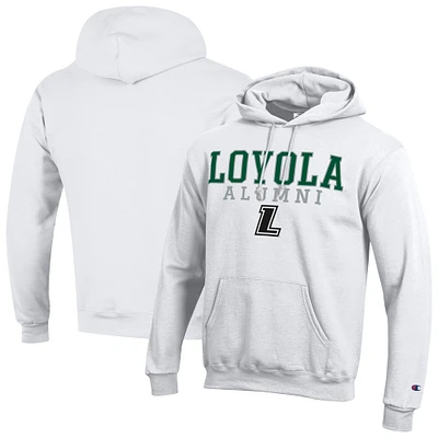 Men's Champion White Loyola Greyhounds Alumni Stacked Pullover Hoodie