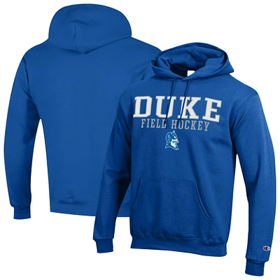 Men's Champion Royal Duke Blue Devils Stack Field Hockey Powerblend Pullover Hoodie