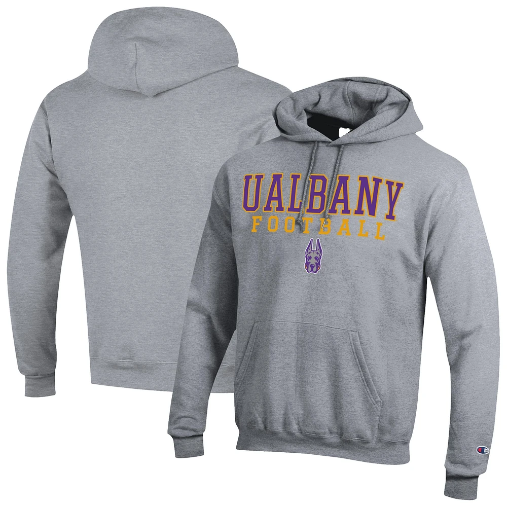 Men's Champion Gray UAlbany Great Danes Football Stack Pullover Hoodie