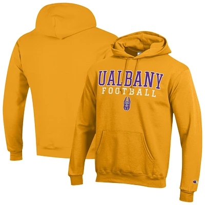 Men's Champion Gold UAlbany Great Danes Football Stack Pullover Hoodie