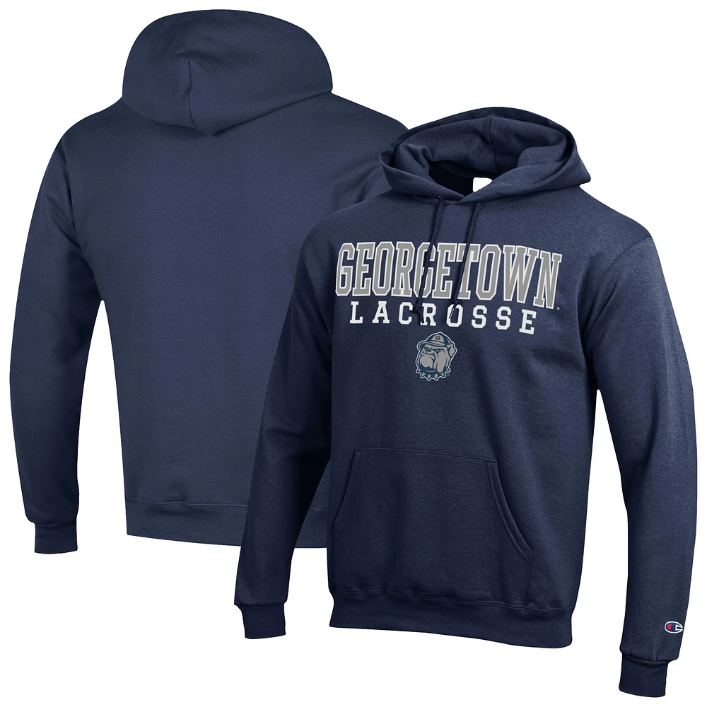 Men's Champion Navy Georgetown Hoyas Lacrosse Stack Powerblend Pullover Hoodie
