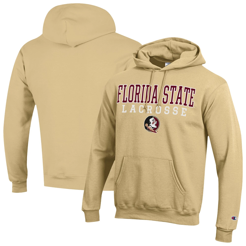 Men's Champion Gold Florida State Seminoles Lacrosse Stack Powerblend Pullover Hoodie