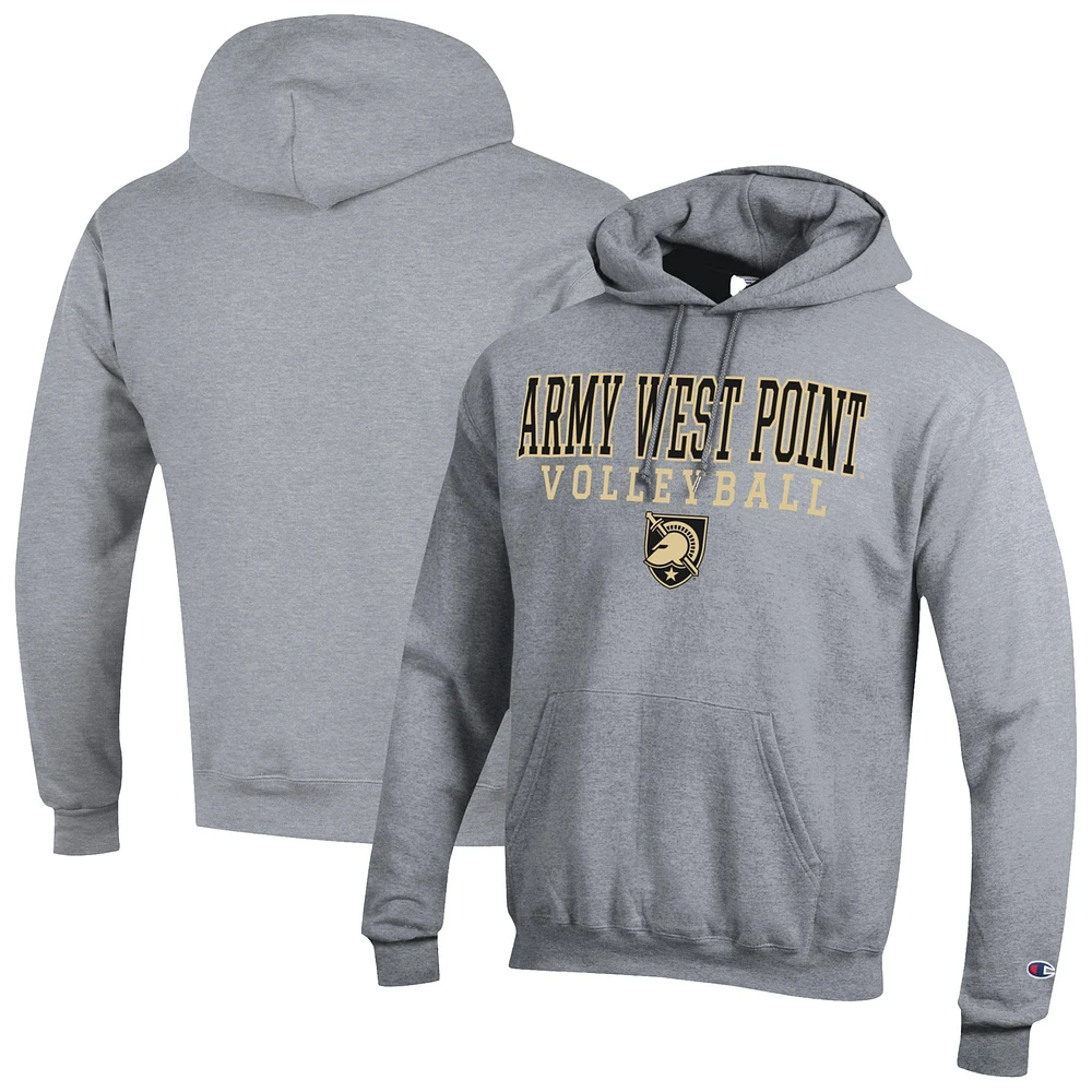 Men's Champion Gray Army Black Knights Volleyball Stack Powerblend Pullover Hoodie