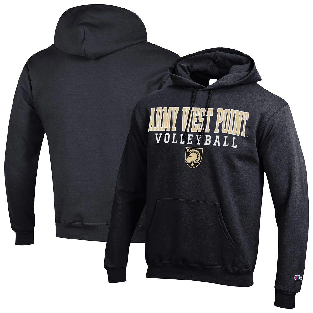 Men's Champion Black Army Knights Volleyball Stack Powerblend Pullover Hoodie