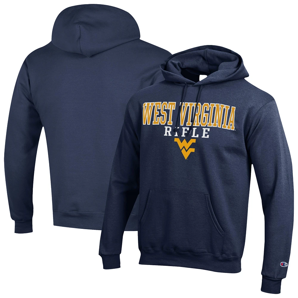 Men's Champion Navy West Virginia Mountaineers Rifle Stack Powerblend Pullover Hoodie