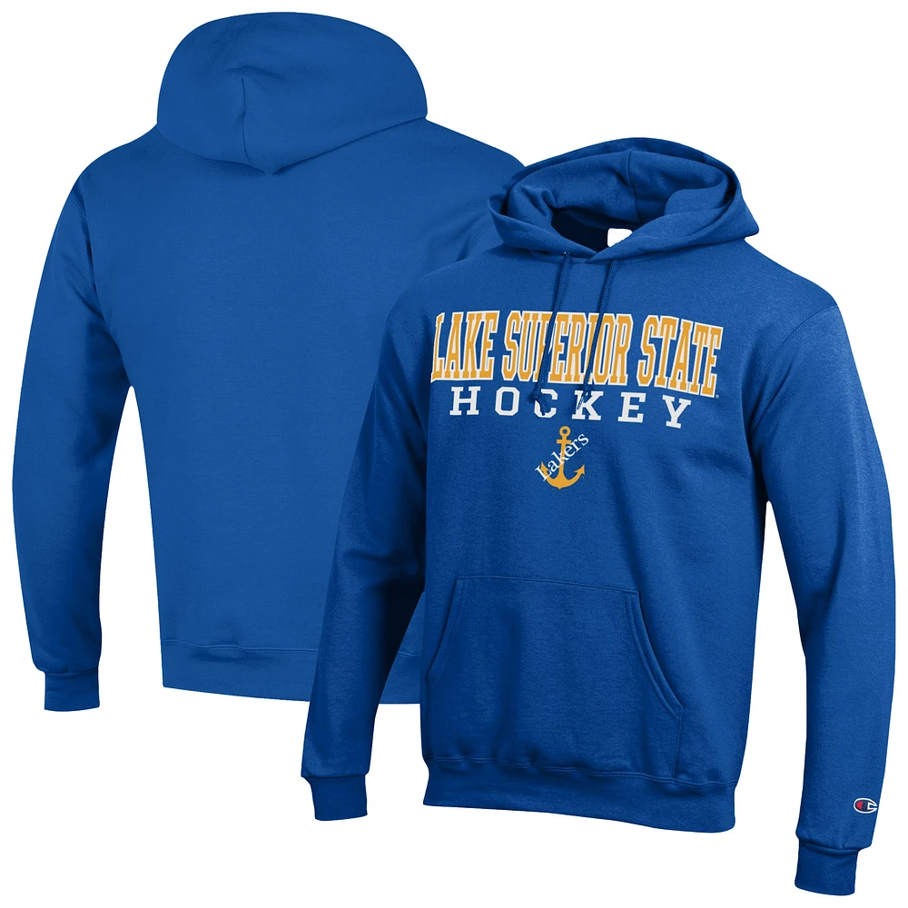Men's Champion Blue Lake Superior State Lakers Hockey Stack Powerblend Pullover Hoodie