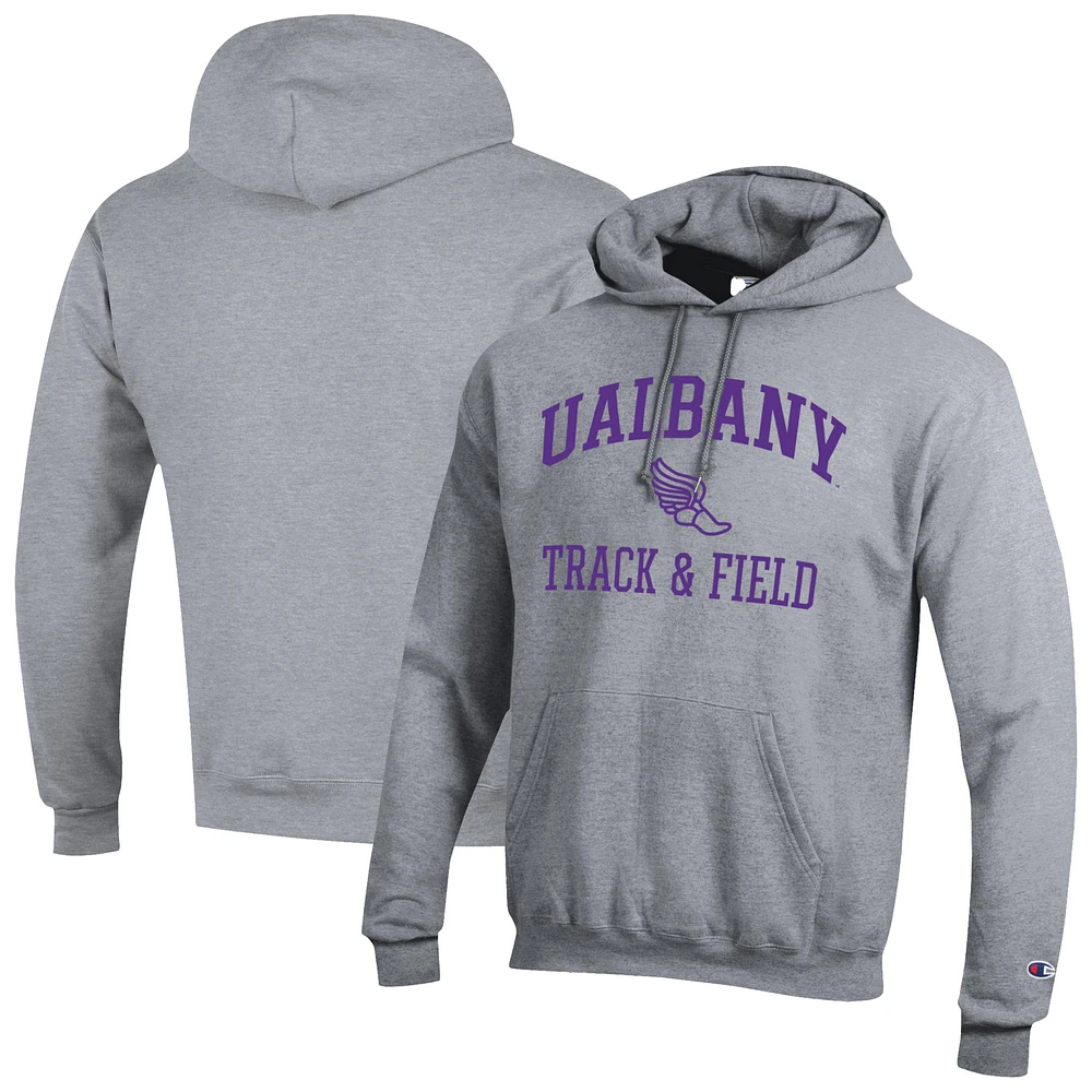 Men's Champion Gray UAlbany Great Danes Track & Field Icon Powerblend Pullover Hoodie
