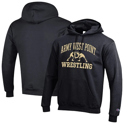 Men's Champion Black Army Knights Wrestling Icon Powerblend Pullover Hoodie