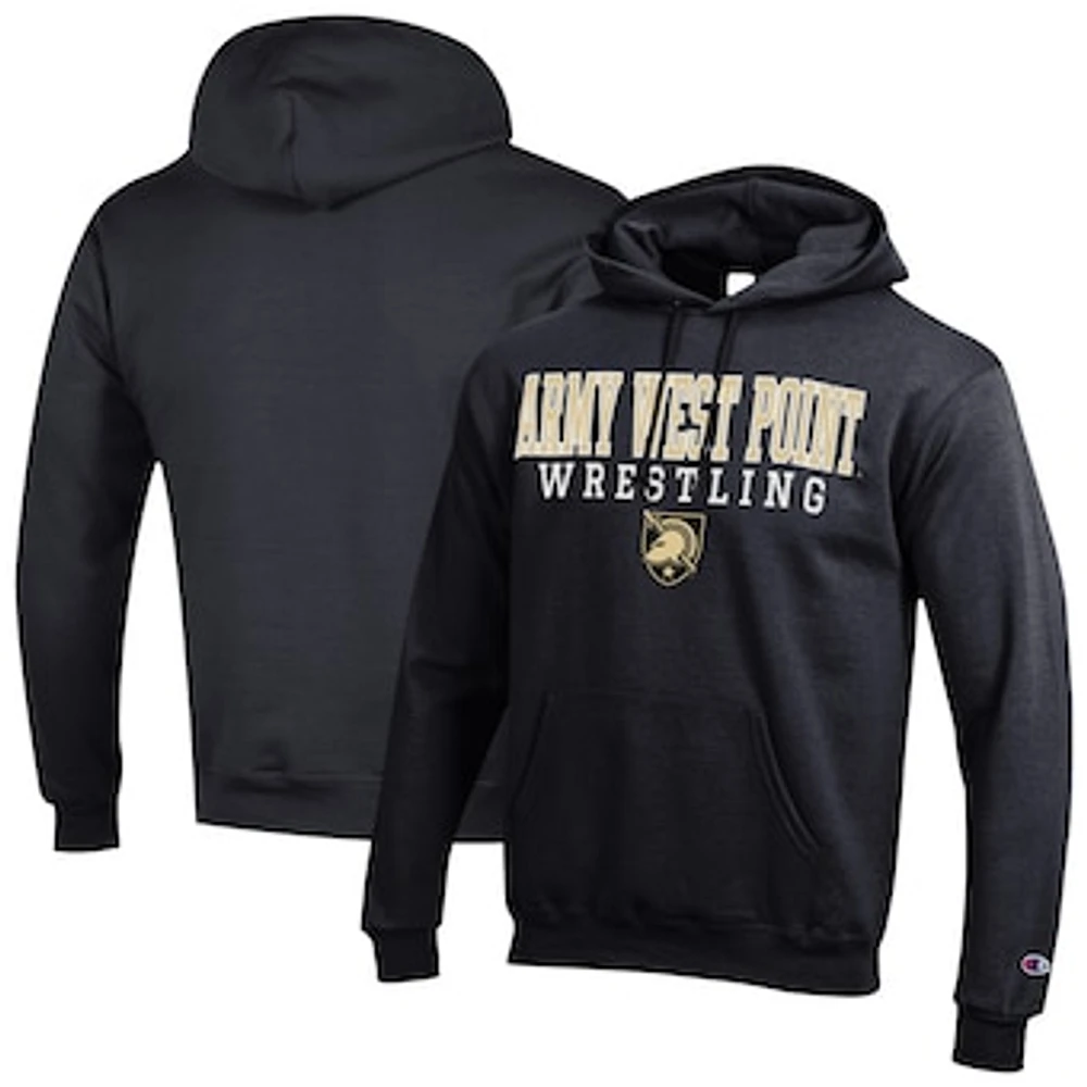 Men's Champion Black Army Knights Wrestling Stacked Powerblend Pullover Hoodie